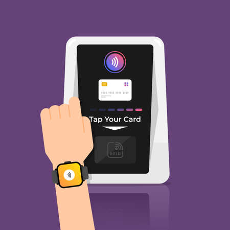 Radio frequency identification illustrations concept. RFID Technology present via working with hands and device connecting. Vector illustrations.のイラスト素材