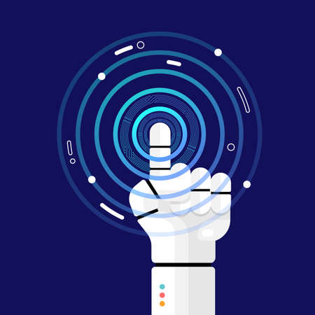 Illustrations concept handof robot use finger click graphic line technologyのイラスト素材