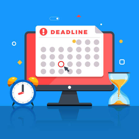 Flat design concept deadline. Businessman working on timeline less. Time management people. Vector illustrate.のイラスト素材