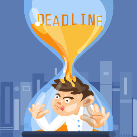 Flat design concept deadline. Businessman working on timeline less. Time management people. Vector illustrate.のイラスト素材
