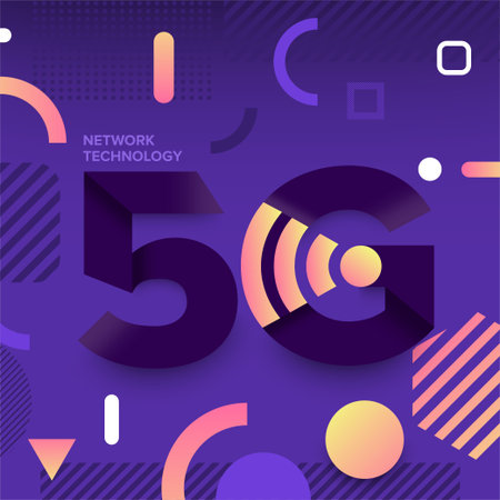 Illustrations concept design network 5G technology. Typography 5G on abstract background. Vector...