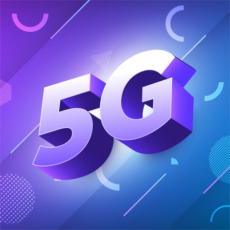 Illustrations concept design network 5G technology. Typography 5G on abstract background. Vector...