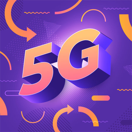 Illustrations concept design network 5G technology. Typography 5G on abstract background. Vector...