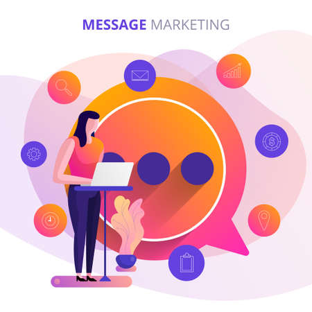 Illustration businessman working concept message marketing. Target.  Vector illsutrate.のイラスト素材