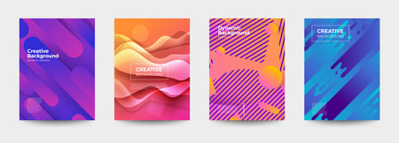 Vector set cover design. colorful gradient shape and line dynamic background. geometric pattern...