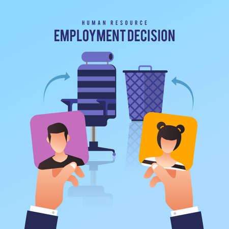 Illustrations flat design concept HR hiring employee. Hand hold resume for decision contract employee. Vector illustrate.のイラスト素材