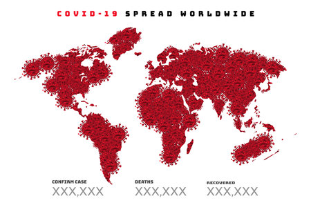 Illustrations concept coronavirus COVID-19. An image of a virus grouped together into a world map....