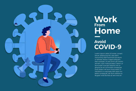 Illustrations concept coronavirus COVID-19. The company allows employees to work from home to avoid viruses. Vector illustrate.のイラスト素材