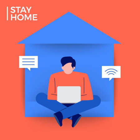 Illustrations concept stay home avoid coronavirus (COVID-19). Vector illustrate.のイラスト素材