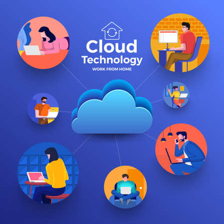 Illustrations concept connecting technology cloud computing for work from home. Vector illustrate.のイラスト素材
