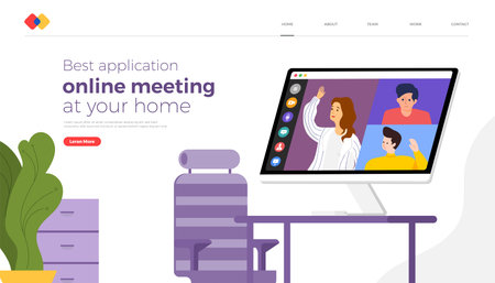 Illustrations flat design concept video conference. online meeting work form home. Vector illustrate.のイラスト素材