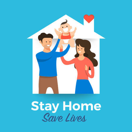 Family stay at home save lives. Illustrations concept family at home. Vector illustrate.のイラスト素材