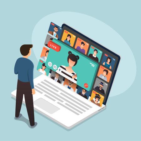 Illustrations flat design concept video conference. online meeting work form home. Call and live...