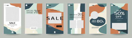 Design template set of social media platform share photo post organic shape design. Promotion banner for online store. Show discount, sales, new arrivals. Vector illustrate.のイラスト素材