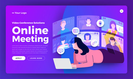 Illustrations flat design concept video conference. online meeting work form home. Call and live...