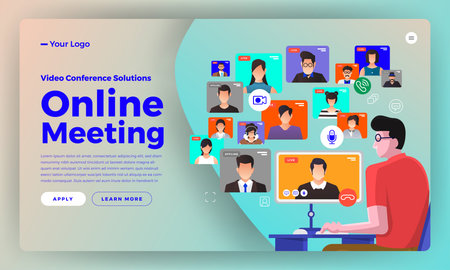 Illustrations flat design concept video conference. online meeting work form home. Call and live video. Vector illustrate.のイラスト素材
