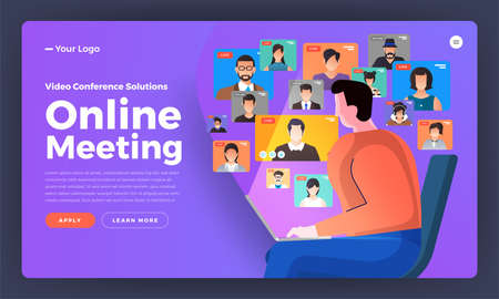 Illustrations flat design concept video conference. online meeting work form home. Call and live video. Vector illustrate.のイラスト素材