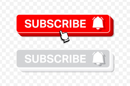 Subscribe, bell button. Red button subscribe to channel, blog. Social media button graphic interface. Marketing. Vector illustration.のイラスト素材