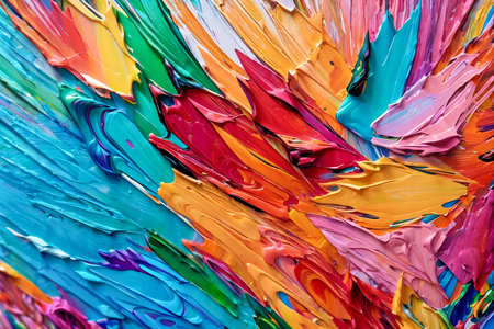 Closeup of abstract background rough colorful multicolored art painting texture, pallet knife paint on canvas, with impasto oil brushstroke. - Generative AIの素材