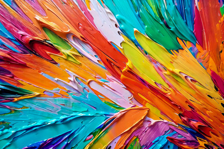 Closeup of abstract background rough colorful multicolored art painting texture, pallet knife paint on canvas, with impasto oil brushstroke. - Generative AIの素材