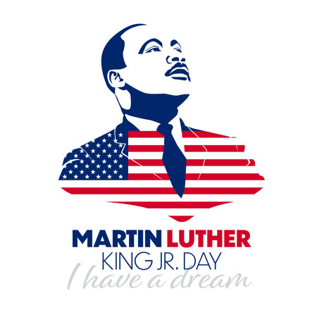 Martin Luther King Jr Day., Vector illustrations, typography greeting card design. Graphic design for banner, USA flag.のイラスト素材