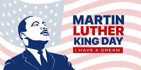 Martin Luther King Jr Day., Vector illustrations, typography greeting card design. Graphic design for banner, USA flag.のイラスト素材