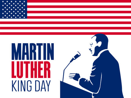 Martin Luther King Jr Day., Vector illustrations, typography greeting card design. Graphic design for banner, USA flag.のイラスト素材