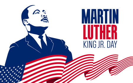 Martin Luther King Jr Day., Vector illustrations, typography greeting card design. Graphic design for banner, USA flag.のイラスト素材