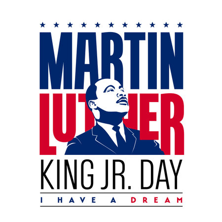 Martin Luther King Jr Day., Vector illustrations, typography greeting card design. Graphic design for banner, USA flag.のイラスト素材
