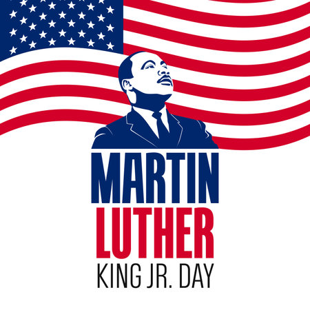Martin Luther King Jr Day., Vector illustrations, typography greeting card design. Graphic design for banner, USA flag.のイラスト素材