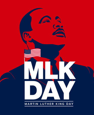 Martin Luther King Jr Day., Vector illustrations, typography greeting card design. Graphic design for banner, USA flag.のイラスト素材