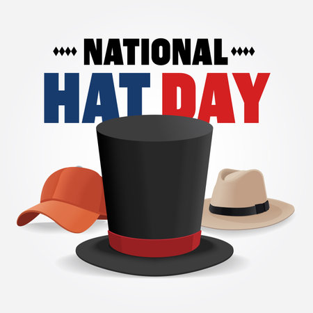vector illustrational of national hat day, Flat design concept, graphic designe for banner, Celebrated Each Year on January 15th with Fedora Hats, Cap, Cloche or Derby in Flat Cartoonのイラスト素材