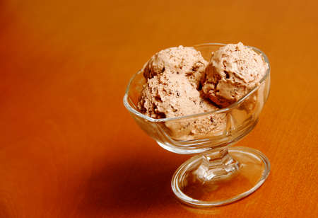 Chocolate ice cream in glassの写真素材