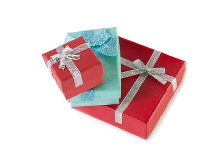 Stack of colorful gift boxes Isolated on whiteの写真素材