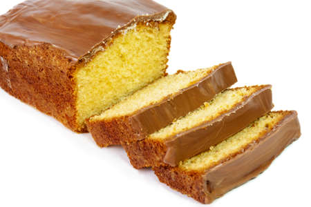 Cake with glaze of chocolate isolated on white. Selective focusの写真素材