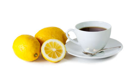 Tea with lemon  isolated on whiteの写真素材