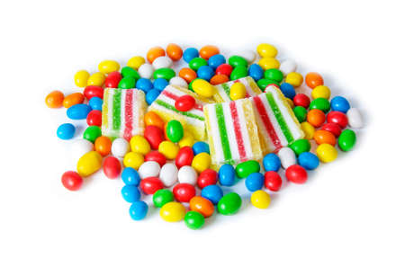 Colorful candies and marmalade isolated on whiteの写真素材