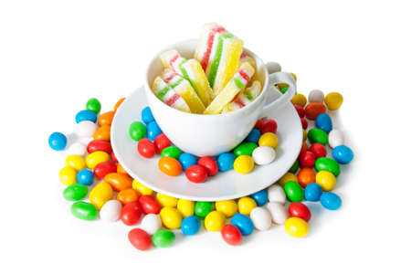 Colorful candies and marmalade isolated on white. Selective focusの写真素材