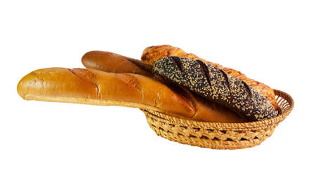 Variety of bread isolated on whiteの写真素材