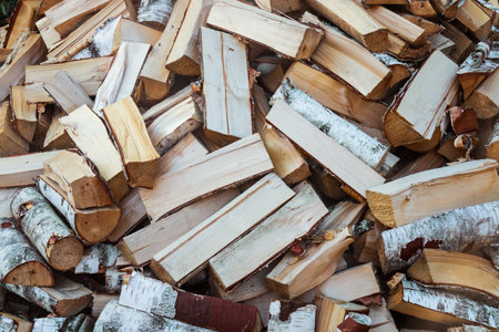 Large pile of chopped firewood. Natural background.の写真素材