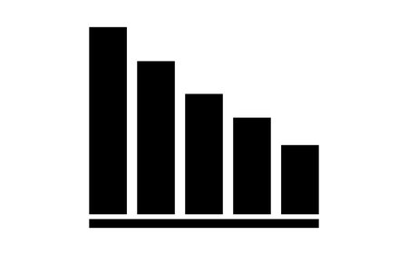 This graphic displays a decreasing bar graph on a white background. The black bars descend in height, showing a clear downward trend. Simple yet impactful, good for illustrating negative growth.のイラスト素材