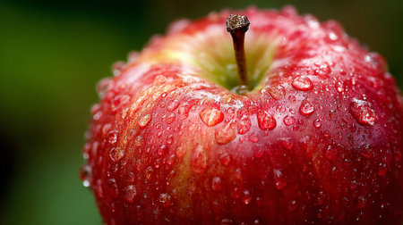Wet and Refreshing: A Vibrant Red Apple with Dewy Water Dropletsの素材
