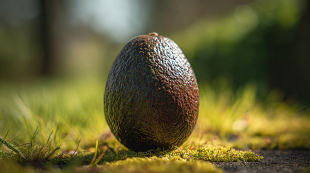 Fresh avocado resting on mossy ground, a vibrant, natural still lifeの素材