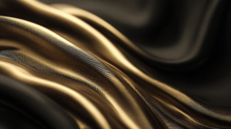 Shimmering folds of opulent gold fabric create a luxurious abstract background.の素材