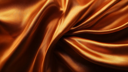 Abstract background of shiny golden silk fabric with soft flowing foldsの素材
