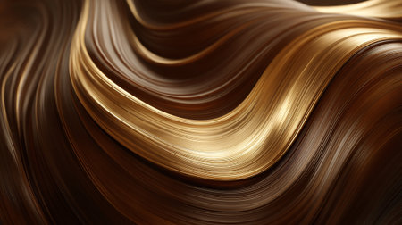 Golden cascade of luxurious, flowing chocolate strands catching the light beautifullyの素材