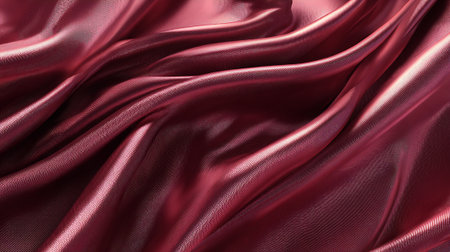 Shimmering crimson fabric cascading, creating undulating patterns and textures in elegant folds.の素材