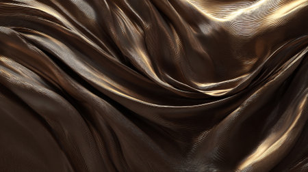 Luxurious Golden Brown Fabric Draped Gracefully, Creating Abstract Waves and Shimmering Highlightsの素材