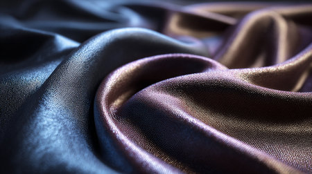 Elegant folds of luxurious fabric in shades of blue and shimmering mauveの素材