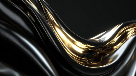 Golden and Black Fabric Waves, Abstract Luxury Backdrop for Designersの素材